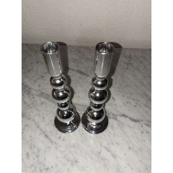 Anthropologie Set Of 2 Delaney Taper Candle Holders Silver Color - Picture 5 of 7